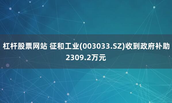 杠杆股票网站 征和工业(003033.SZ)收到政府补助2309.2万元